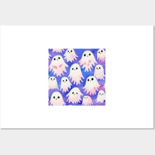 Watercolor kawaii ghosts pattern Posters and Art